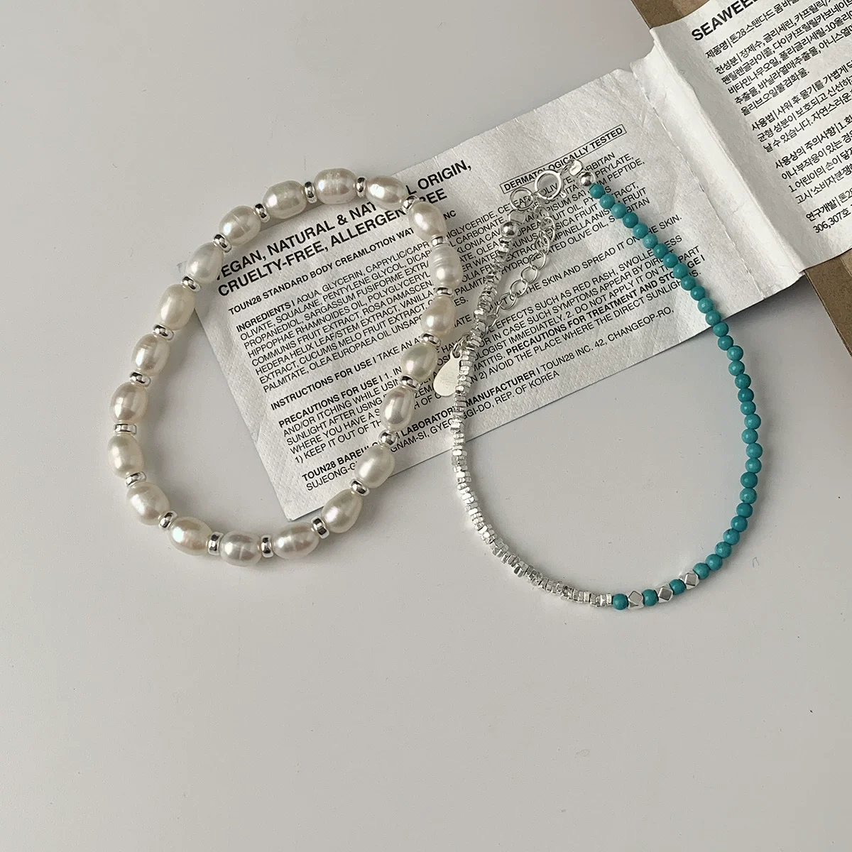 HP S925 sterling silver scrap silver jewelry silver 925 natural stone turquoise bracelet freshwater pearls bracelet