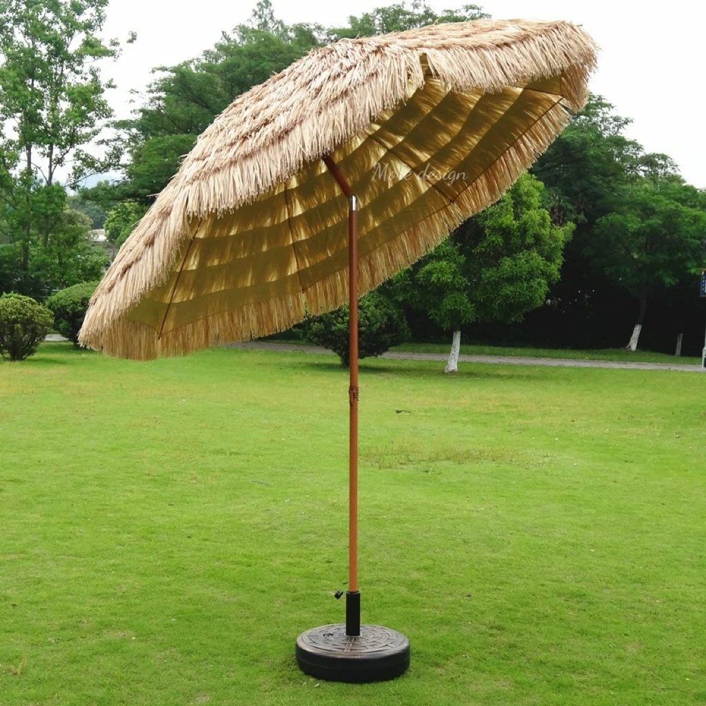 MORE DESIGN Free Sample Wooden Pole Canvas Waterproof Patio Swimming Pool Garden Wooden Sun Beach Straw Outdoor Umbrella