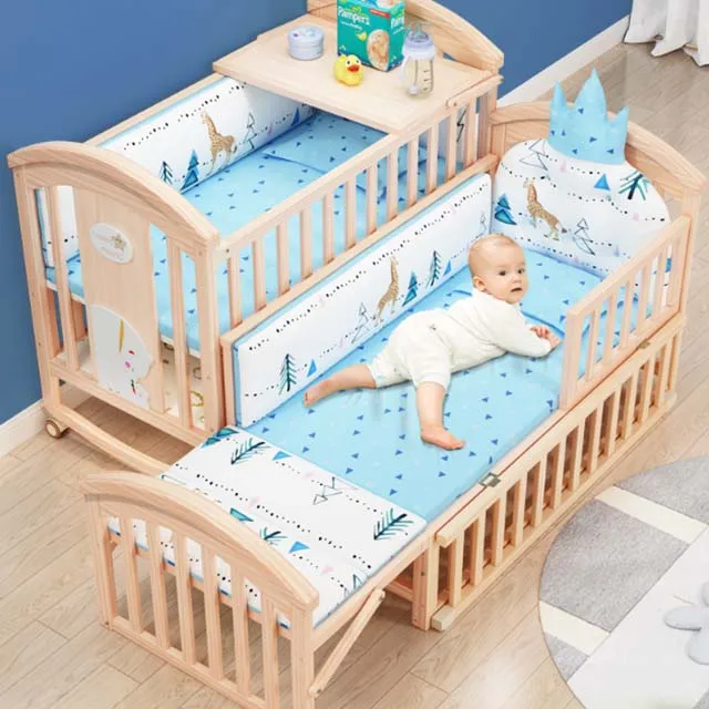 Pine Wood Cunas De Bebe Adjustable Height Crib Berceau