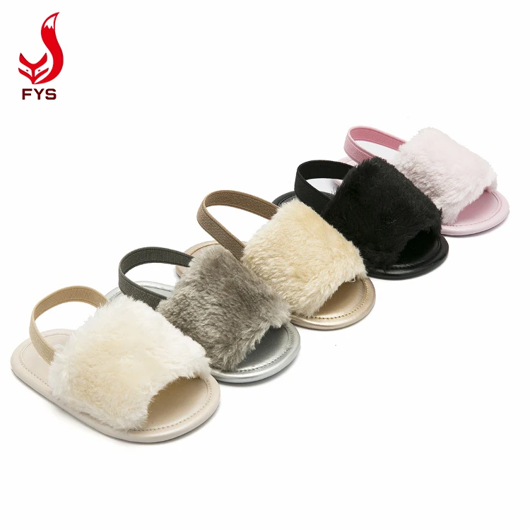 
Custom comfortable open toe kids faux fur slippers baby toddler faux fur slides with logo 
