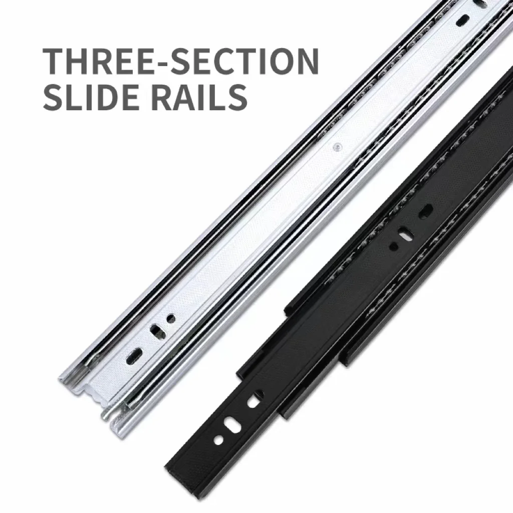 Slide railtelescope rail 3 fold full extension synchronized push open rebound undermount concealed drawer slide