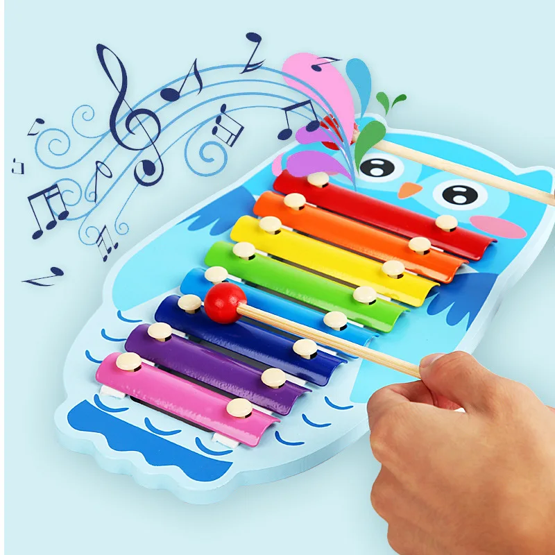 Baby Educational Rainbow Musical Instrument Hand Knock Piano Toy Kids Cartoon Animal Wood 8 Tones Xylophone Toys