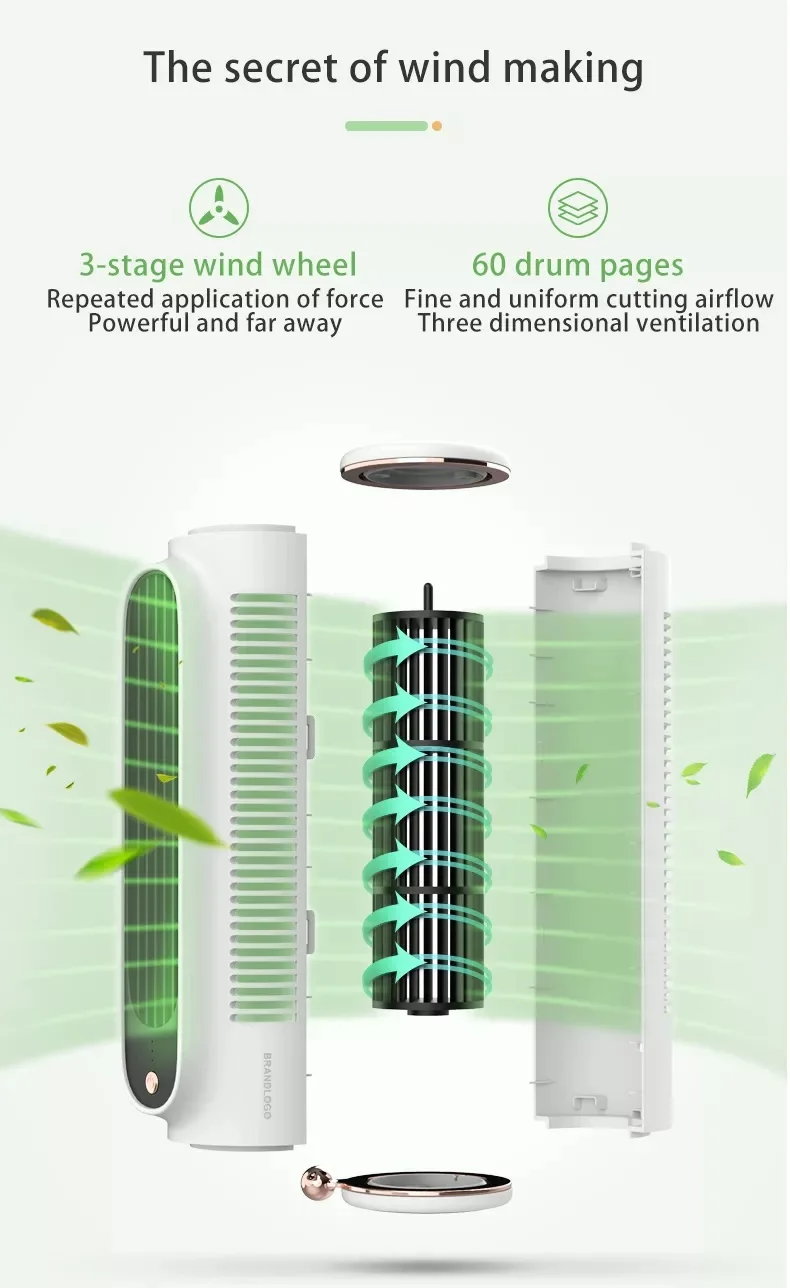 New Arrival Table mini tower Fan Type C Usb Portable Air Cooling Fan Smart Display Touch Desktop Cooler for office circulation