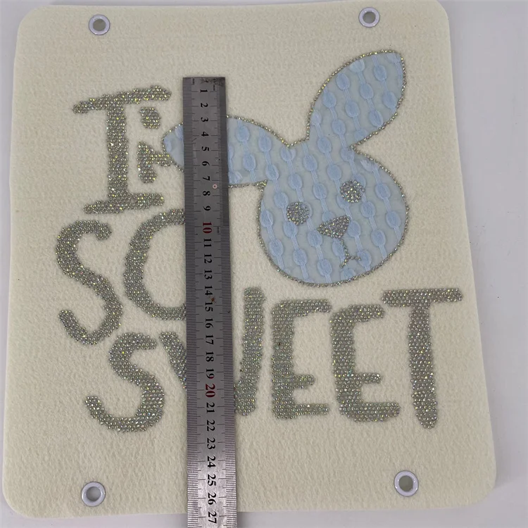 Hot sale Internet celebrity 24*22cm high quality cool rabbit head rhinestone logo transfer