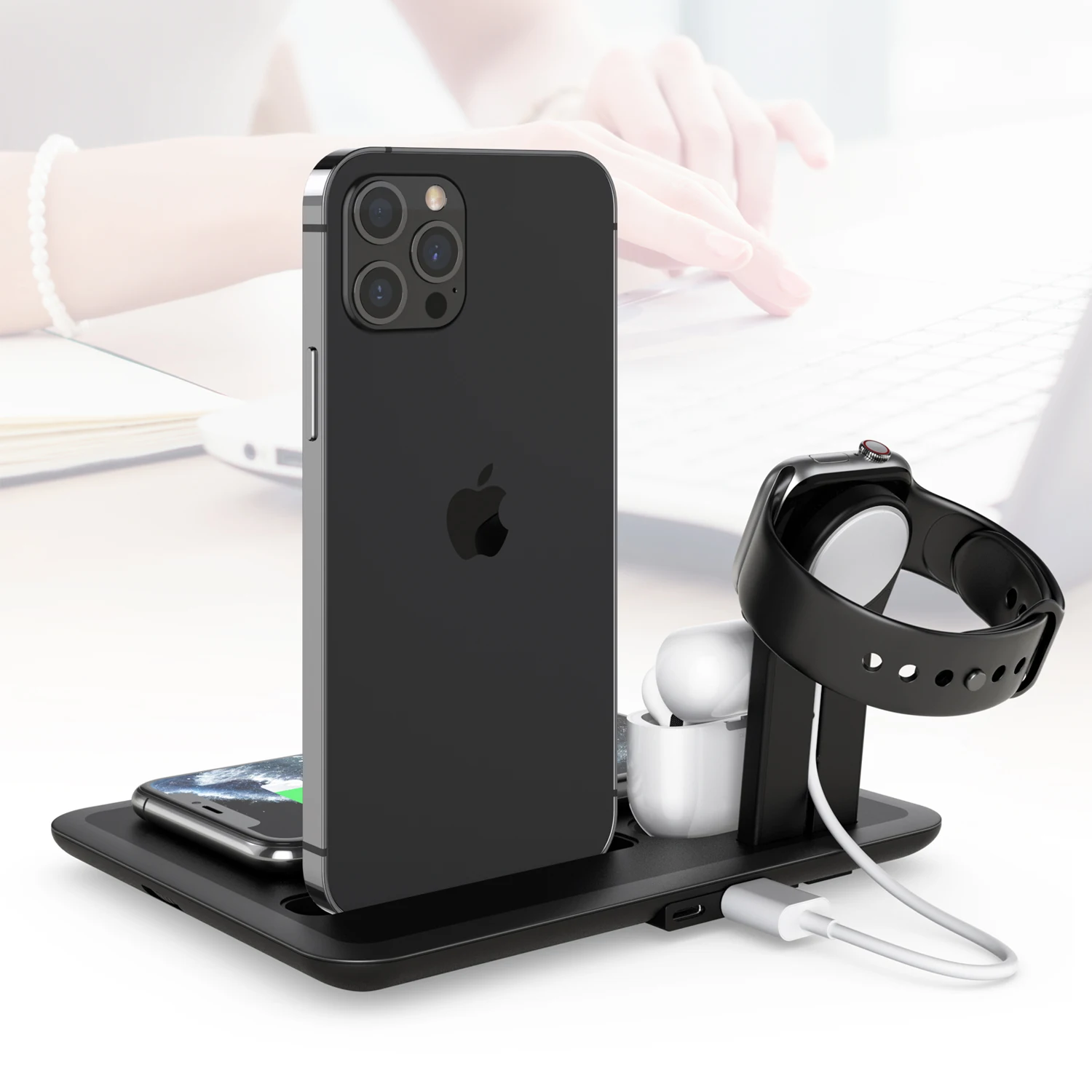  2021 great roc новейшее 15 Вт Быстрое зарядное устройство беспроводное для Iphone Тип C зарядный кабель порт беспроводной 4 в 1 зарядная