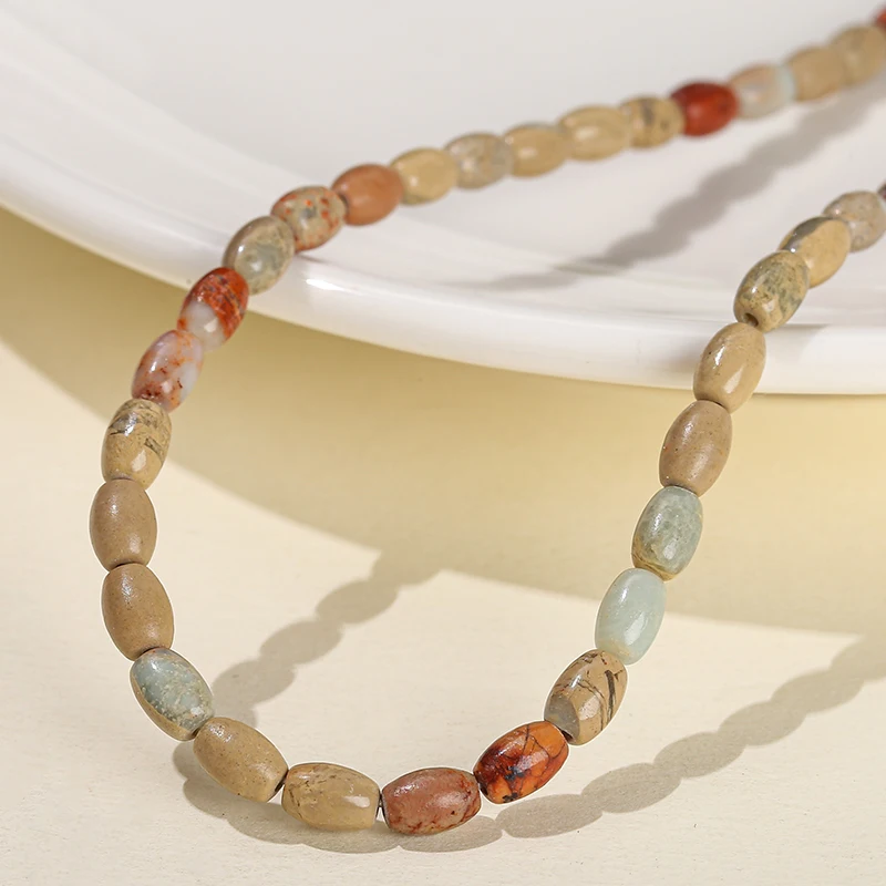 JD GEMS 4x6mm Natural Stone Beads Rice Shape Jade Agate Pyrite Shoushan Stone Opal Loose Spacer Beads for Jewelry Making