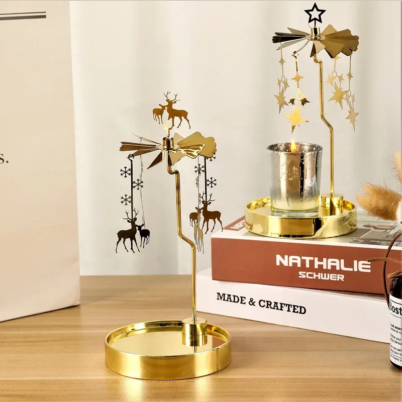 Романтический вращающийся Вращающийся подсвечник металлические подсвечники карусель декор для домашней вечеринки подарочные