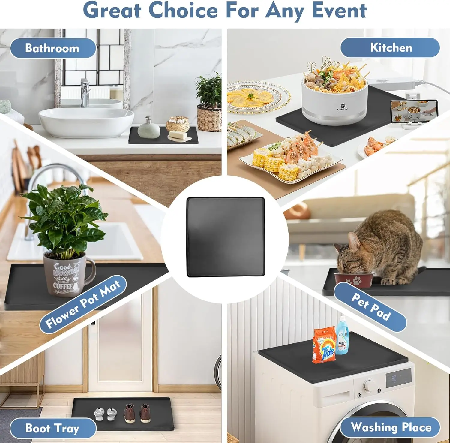 23.6' x 19.7' Heavy Duty Waterproof Silicone Rubber Mat for Laundry Machine and Dryer Top Protector Mat