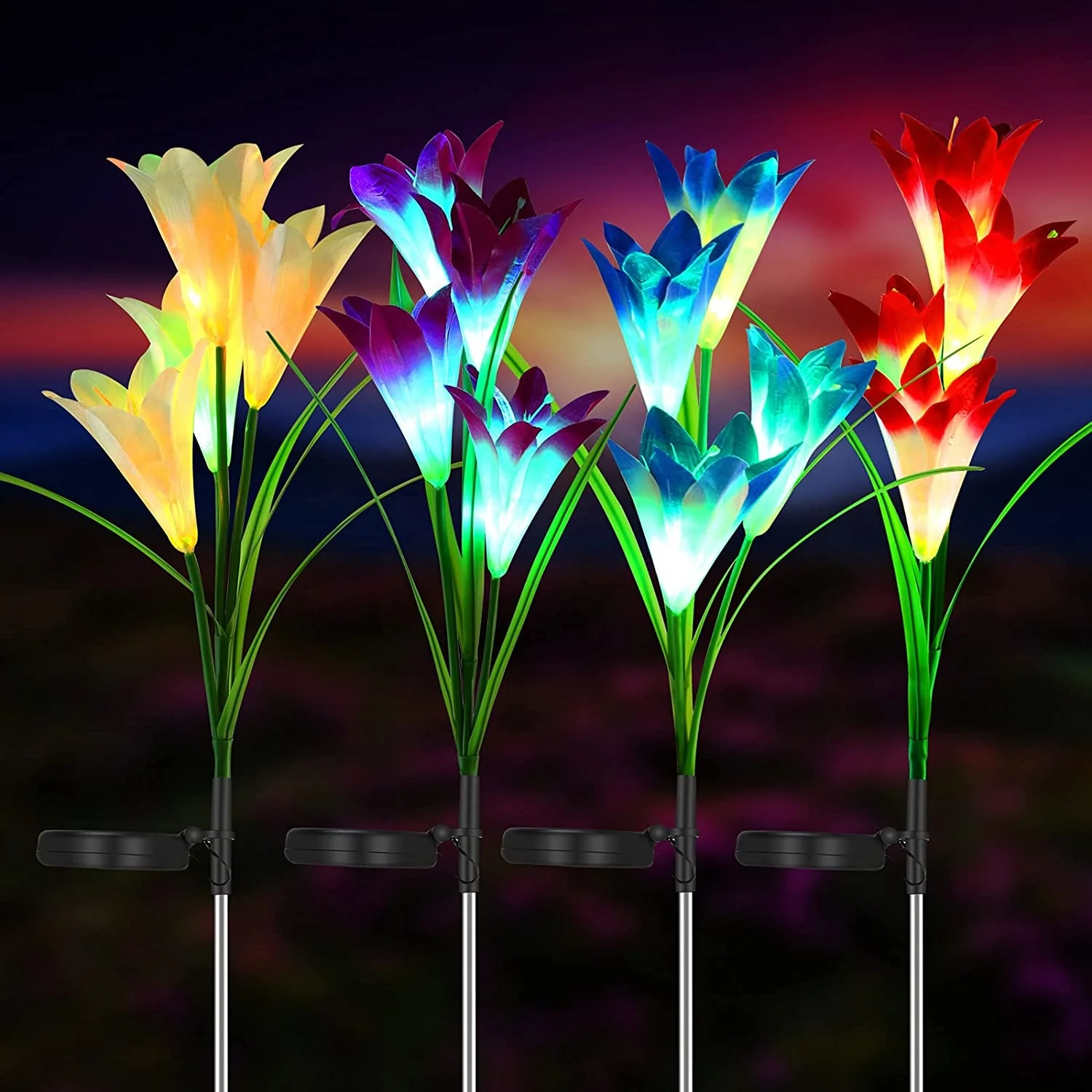 Solar Garden Stake Flower Lights Outdoor Lily Flower Lights Multi Color Changing LED Lily Solar Powered Lawn Landscape Light