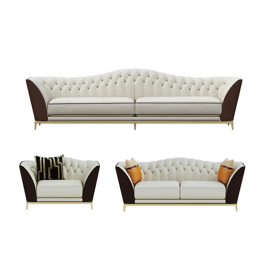 
luxury design napa leather 1+2+3 sectional sofa set stainless steel leg living room furniture home furniture Chinese factory 