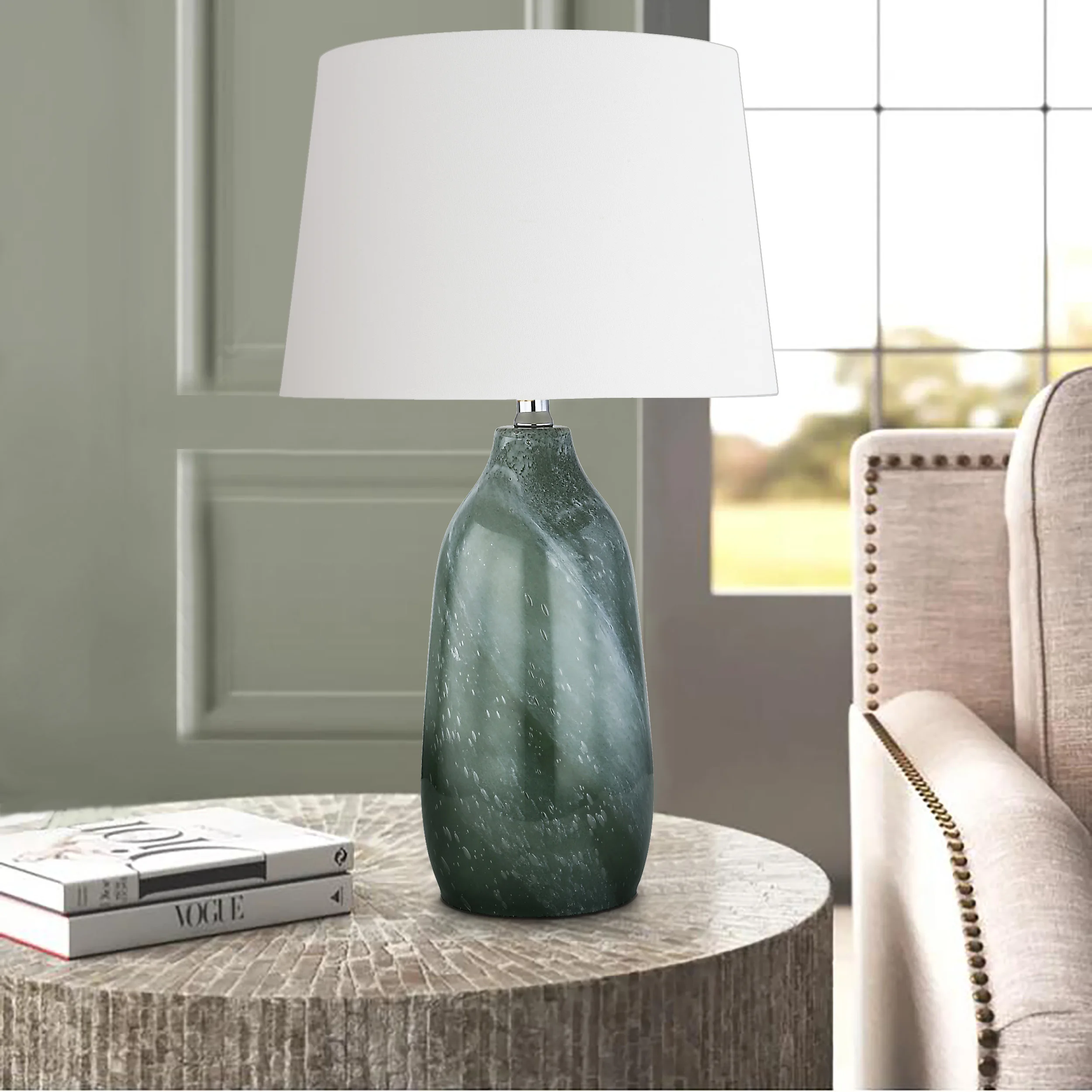 Simple Oil Painting Design Home Lighting Black Green Lampbody Bedroom Bubble Glass Table Lamps