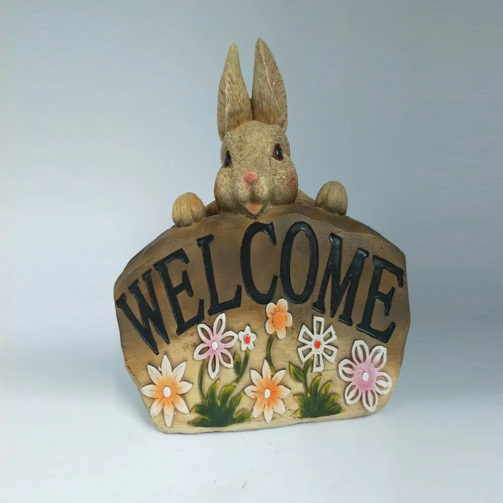 Cute Funny Garden Welcome Sign Resin Bunny Welcome Statue