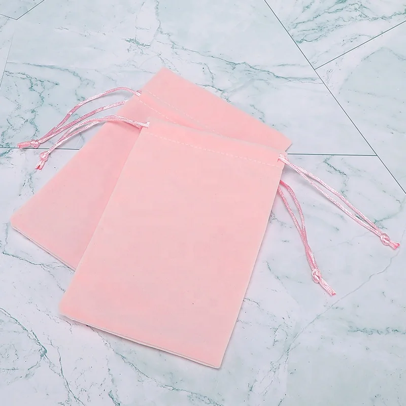 Pink Velvet Fabric Jewelry Drawstring Packing Bag For Treasure Storage Custom Logo Printed Jewelry Bag Pouch