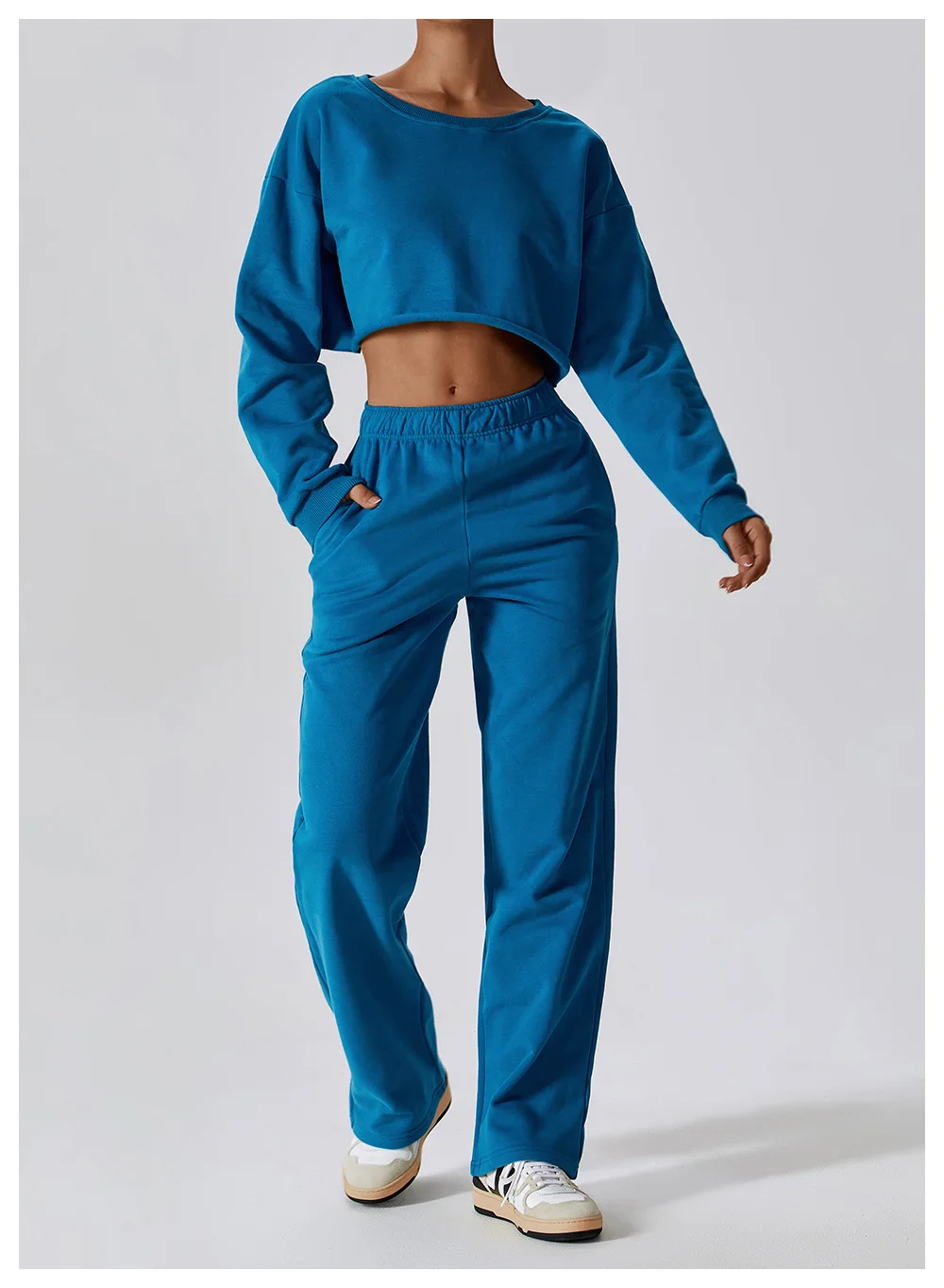Wholesale Fitness Yoga Wear Sweat Suits Sport Set Long Sleeved Gym Crop Top Jogging Suits Women