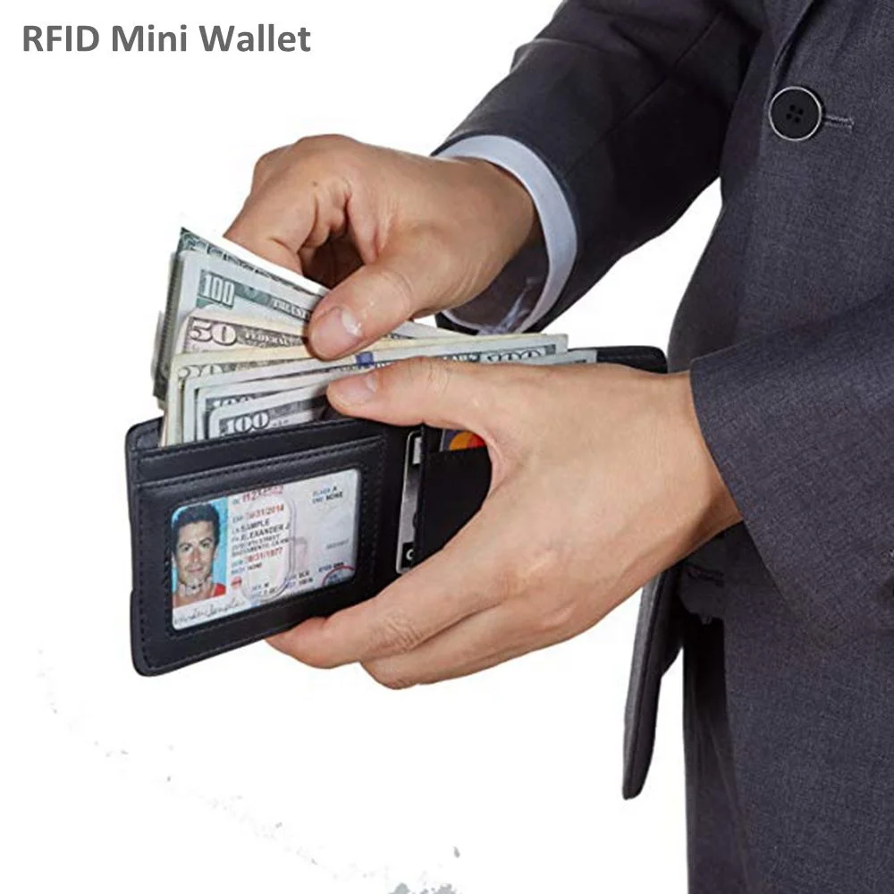  Мужской кожаный бумажник тонкий кошелек с передним карманом RFID блокировкой из искусственной