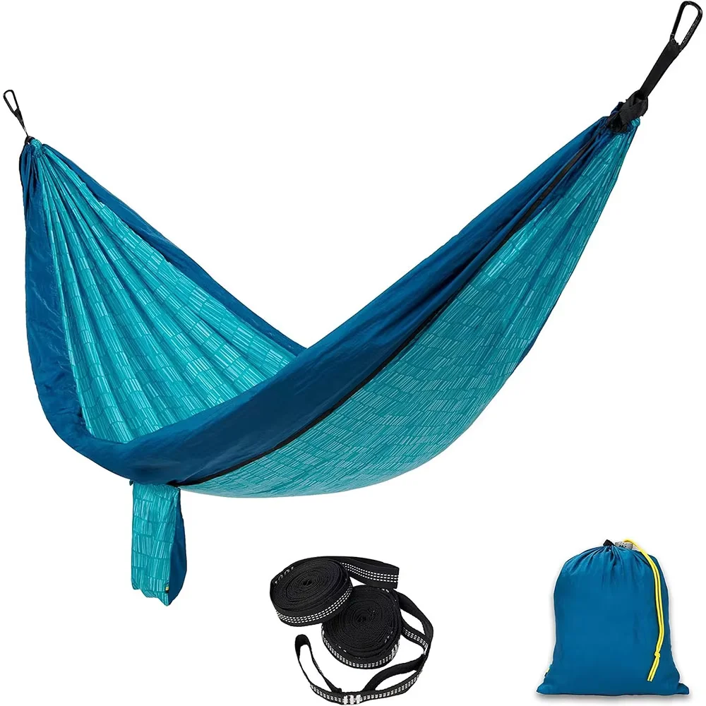 WK Factory Supply Outdoor Portable Camping Garden Comfortable Durable 201D Nylon Hammock Swings up to 550lbs with Tree Straps