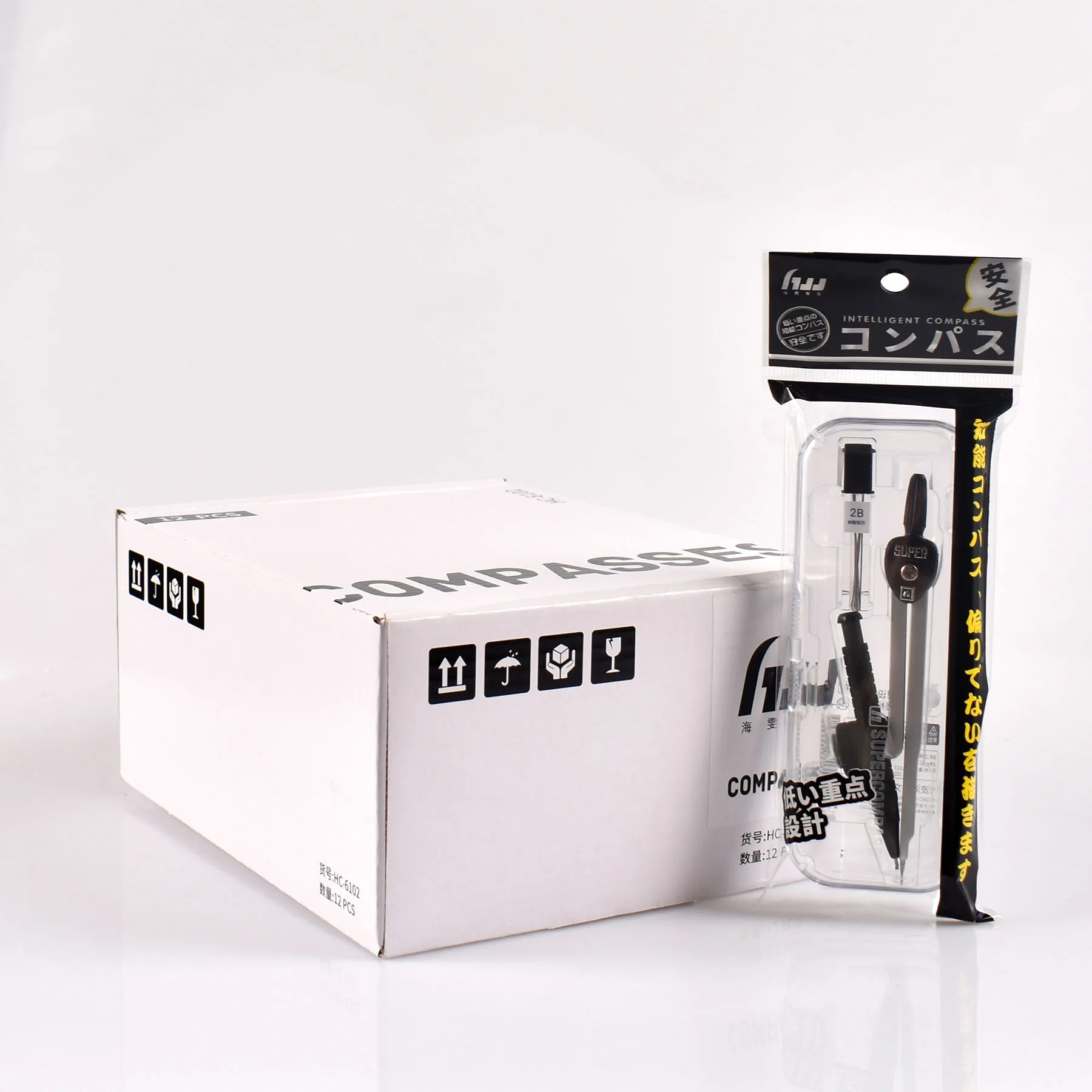 Haiwen good perfect  quality compass set in the school 3pcs geometry box stationary set