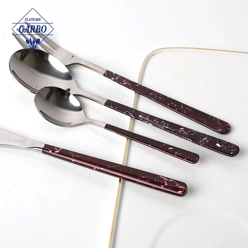 High quality Restaurant Hotel Wedding Flatware Tea Spoon Set Stainless Steel Tableware  Printed Sprayed Dessert Spoon for Cafe