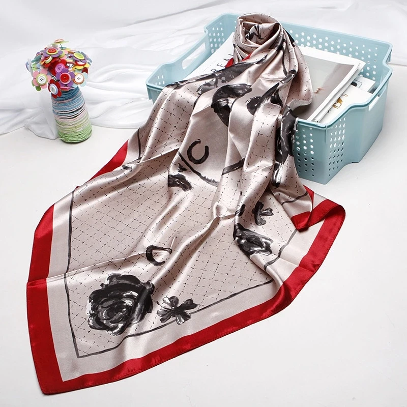 Luxury Hand Rolled Scarf 100% Twill Silk Shawl Hijab Fashion Animal Print Kerchief Bandana for Lades Girls Accessories 90x90cm