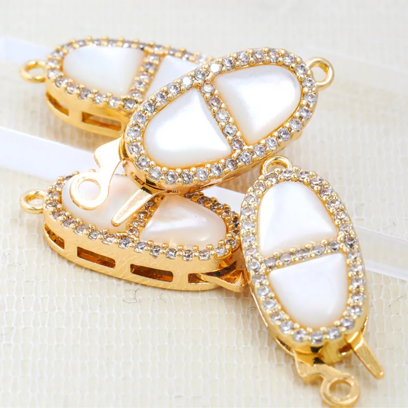 Pearl necklace ending buckle wholesale high-end micro-inlaid white mother-of-pearl connection buckle diy jewelry buckle