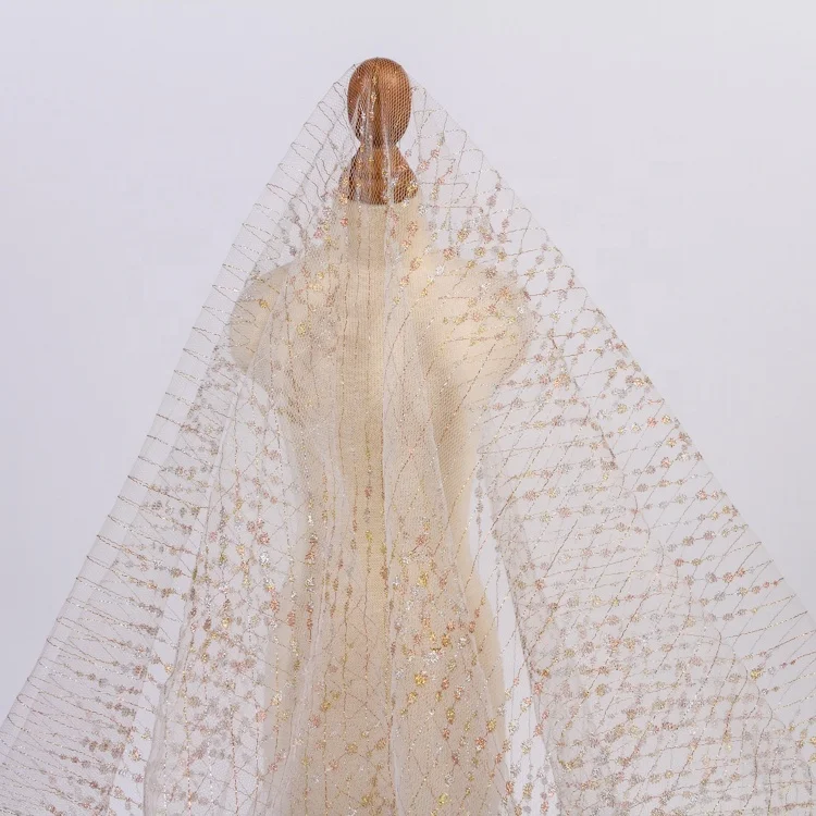 Custom net bridal 3d mesh french sequins tulle lace fabric for wedding dress