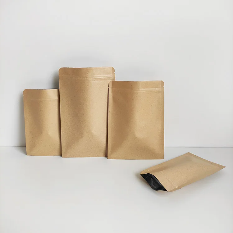 6x8cm plain small ziplock aluminum foil coated flat brown craft kraft paper bags