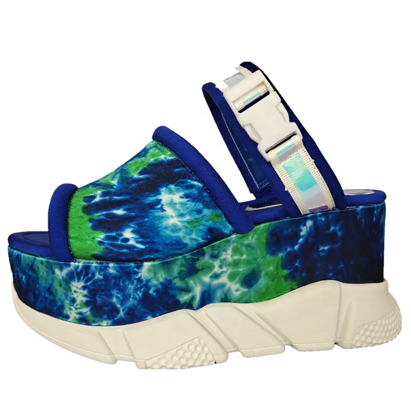 
Hand print sneaker blue wedge platform sandal 