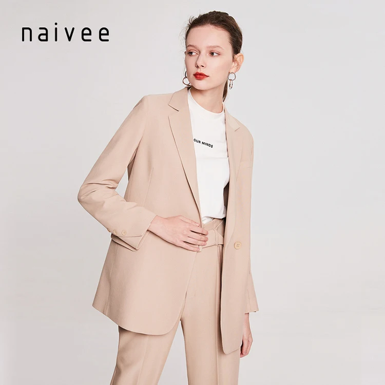 Простой офисный деловой женский пиджак Naivee с отложным воротником и прямой талией, деловой костюм