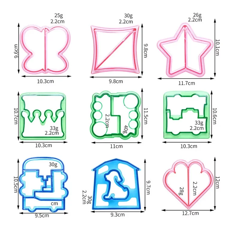 Food grade different plastic sandwich mold cookie cutters baking bread food mold mini cute cartoon cake mold