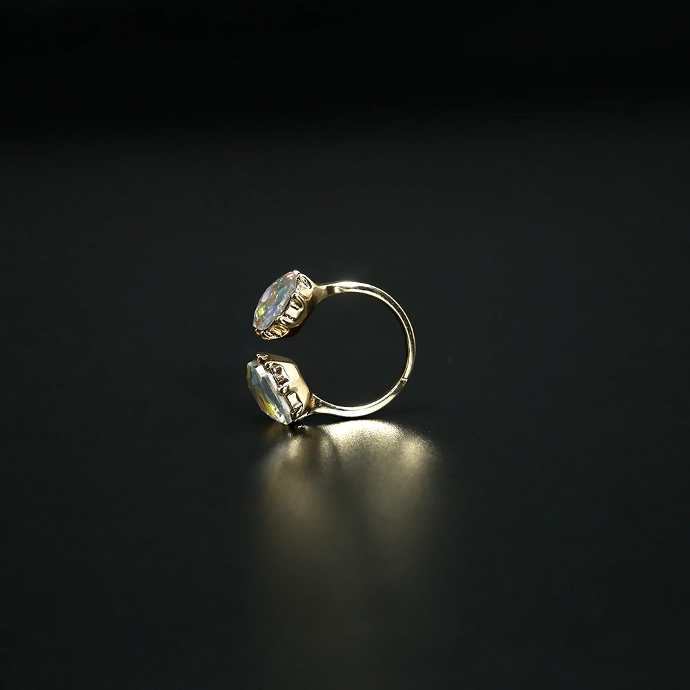 resizable colorful round and square diamond ring set neon wedding crystal ring jewelry real gold plated women rings