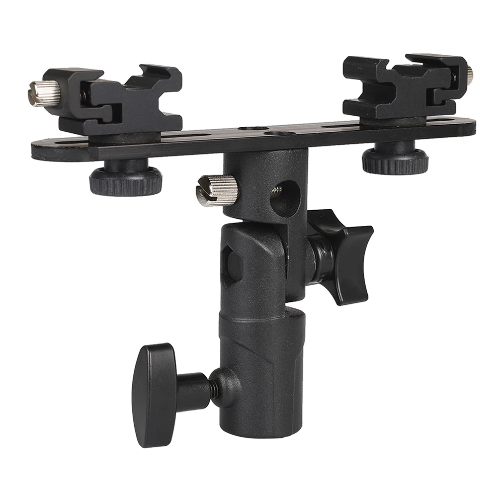 Adjustable Dual Hot Shoe Mount Camera Flash Bracket Umbrella Holder Stand For Canon Nikon Sony Speedlite Monitor Camcorder