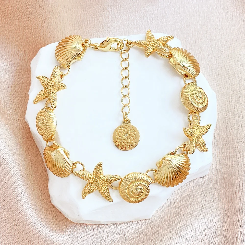 Wholesale jewelry Shell starfish conch shape charm gold plated bracelets for women girls