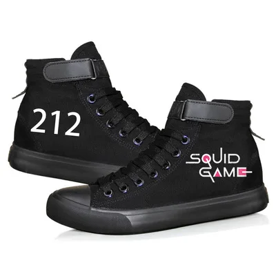 EE385 Unisex Squid Game Shoes High Top Canvas Sneakers Canvas Shoes Korean TV Drama Printed Sneakers Squid Game Costumes