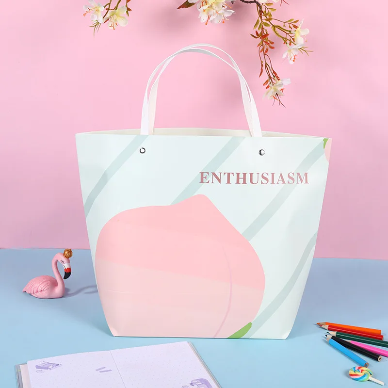 Ship-shaped white cardboard pink fruit pattern clothing tote bag creative ingot gift paper bag