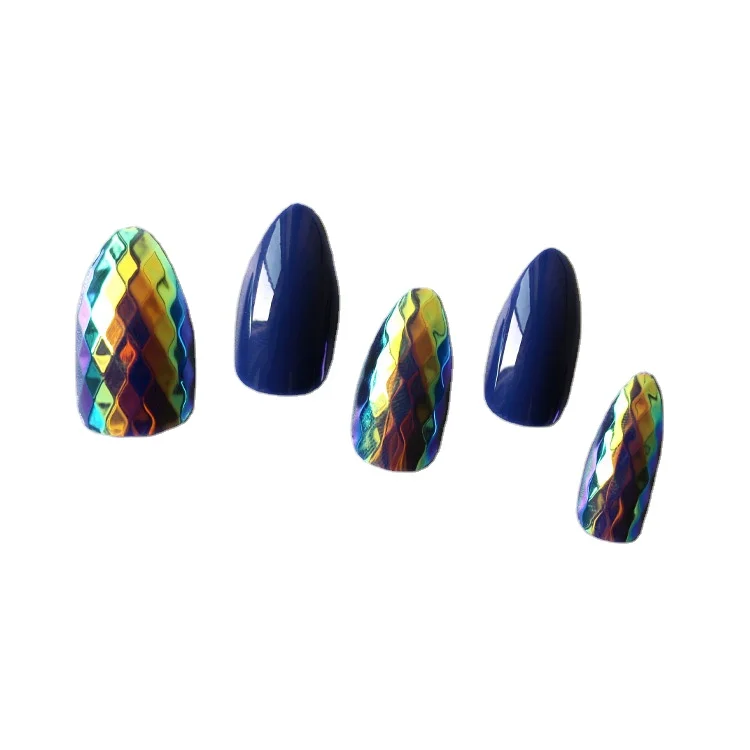 
Nails art press on nails false nails medium almond shape dragon scales shimmer holographic bright pastels 24pcs reusable 