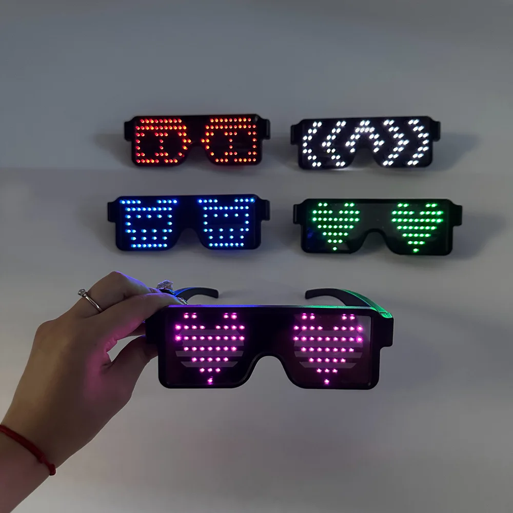 Party holiday supplies LED glowing glasses USB rechargeable scrolling message pattern cheering props glasses