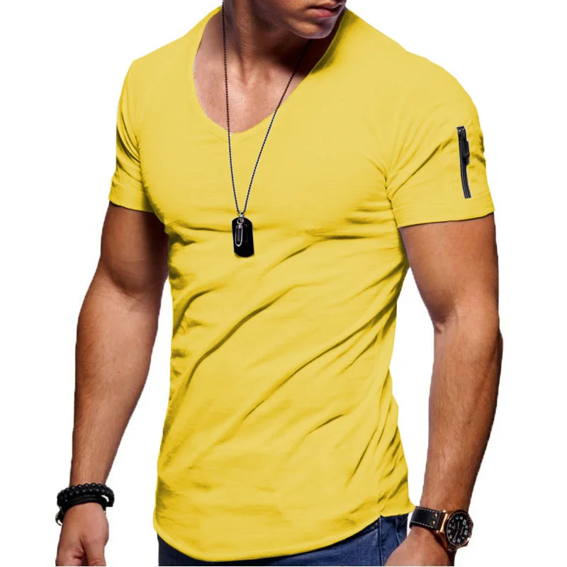 Hot Selling High Quality Customized Design Optional Color V Neck Tshirt for Men