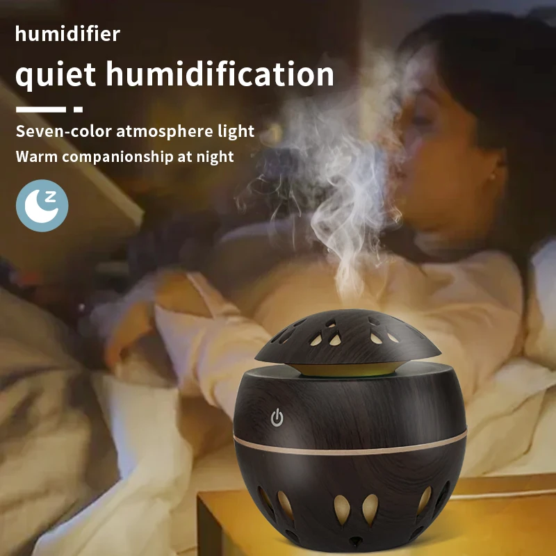 Mini Humidifier Essential Oil Diffuser Factory Ultrasonic Aroma Diffuser 300ml Wood Grain Humidifier USB LED Light