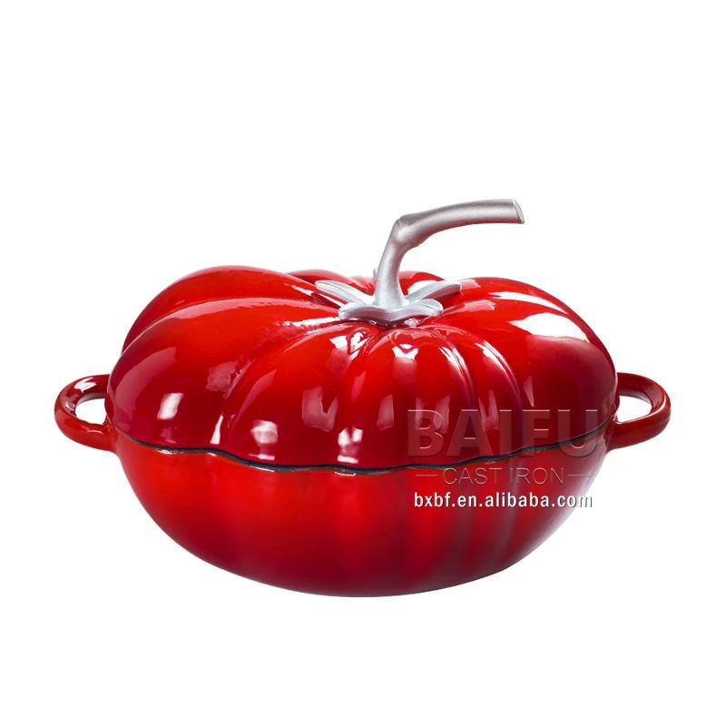 Tomato Enamel Pot Cast Iron Dutch Oven Casserole Thickened Flat Bottom Stew Soup Pot with Lid