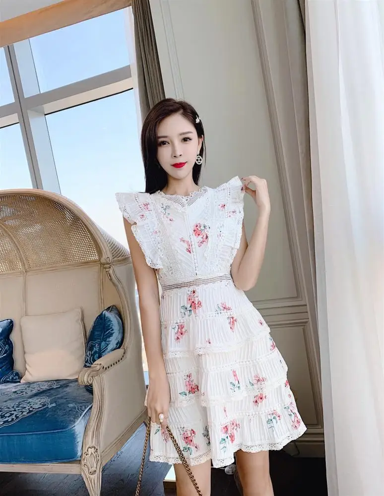 
Australia tide brand printed lace lotus leaf cake dress dress skirt holiday dress women 