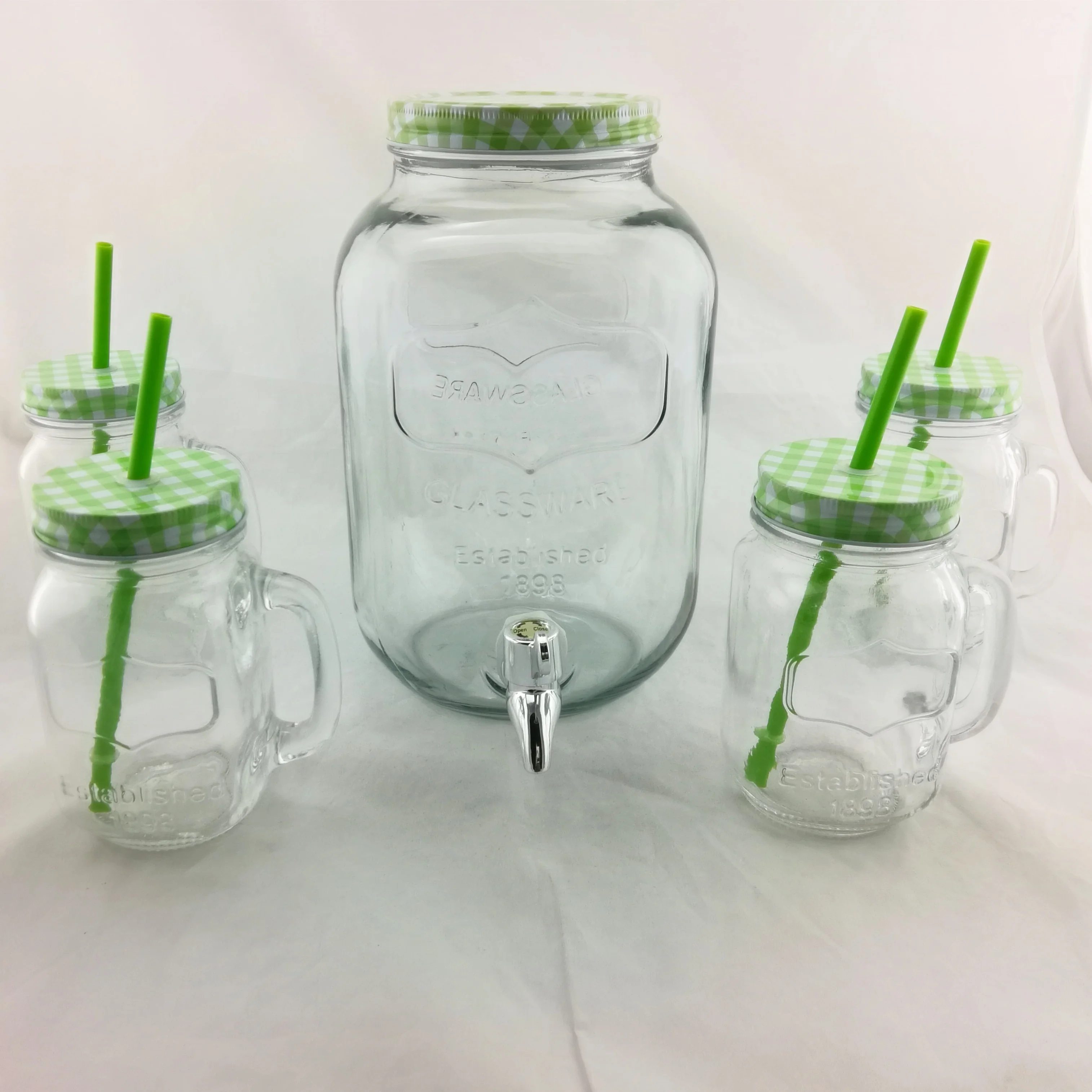 1 PC CLEAR YORKSHIRE MASON JAR GLASS DISPENSER WITH 4PC MASON JAR