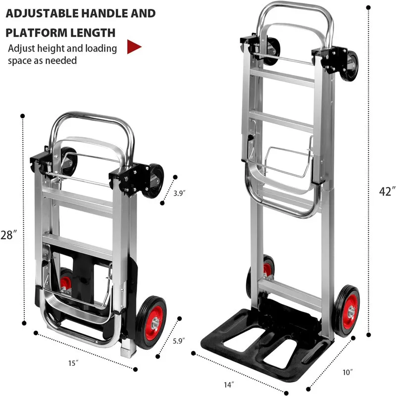 Convertible 200kgs Load Capacity Aluminum Dolly Cart Folding Hand Truck Large Cartons Moving Luggages Boxes Convertible Cart