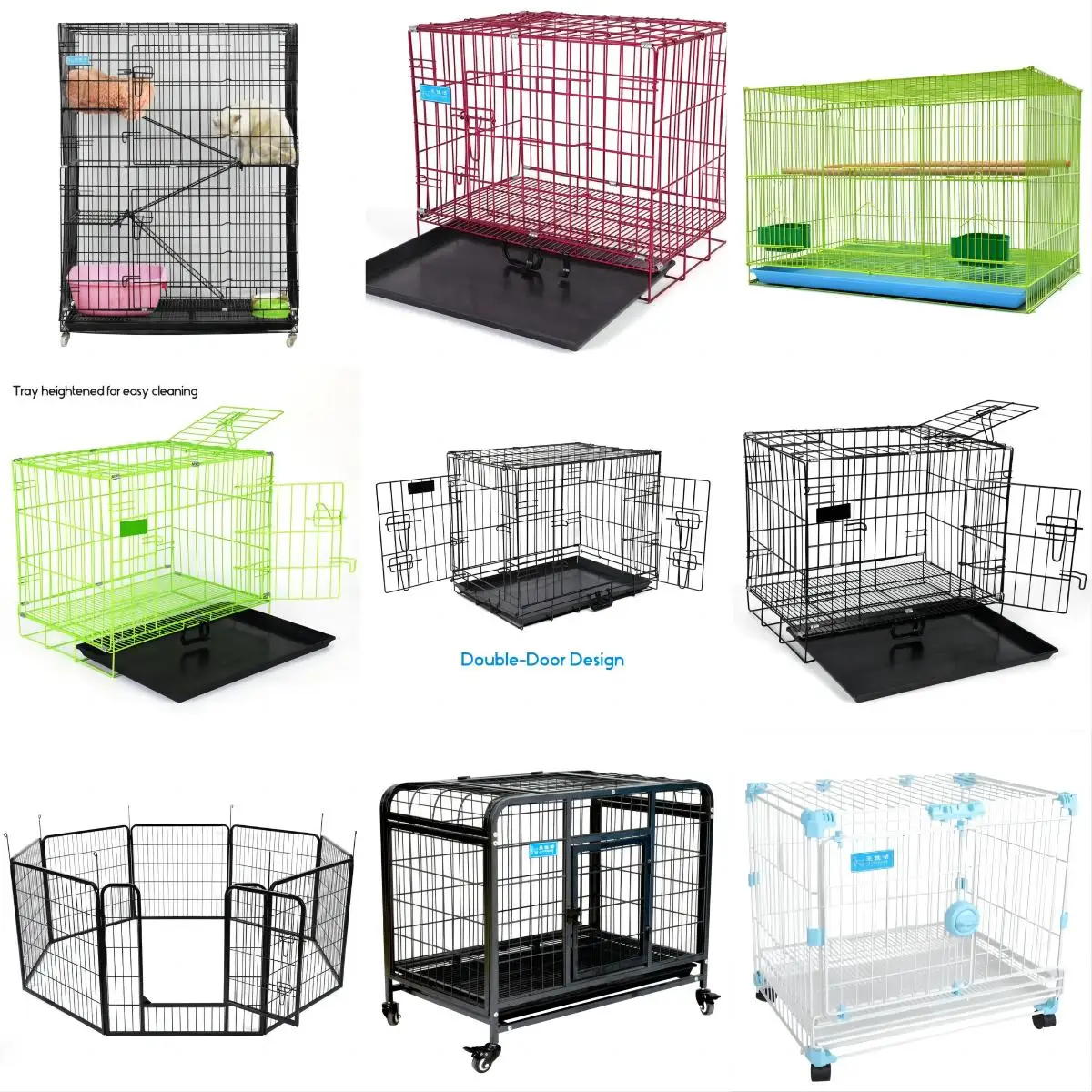 2023 New Design Stack Iron Metal Out Door Foldable Folding Cage Dog Cage With Wheels