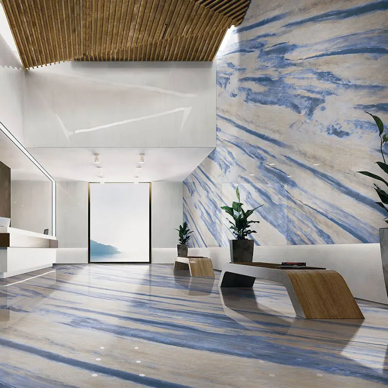 Marble Design Special Blue Color Polished Glazed Full Body Glossy Porcelain 600x1200 Wall and Floor Tiles