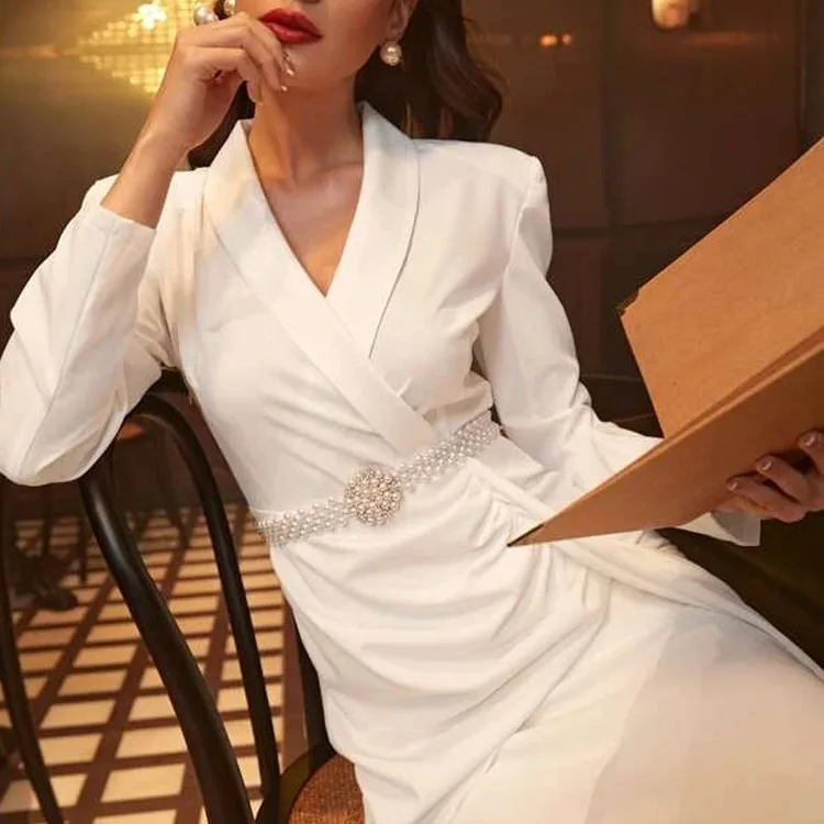 Hot fashion shawl collar side hanging wrap body split irregular professional dress for women