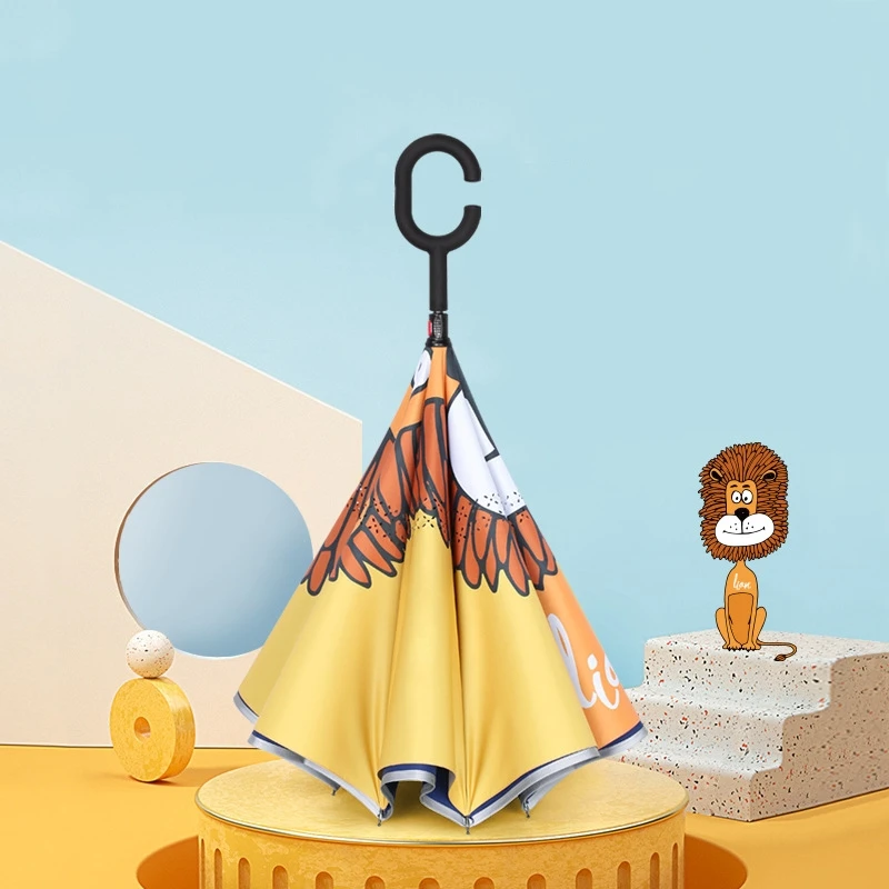Custom Kids Gift C Shape Handle Upside Down Umbrella  with Cartoon Pattern Hot Selling Kids Umbrellas