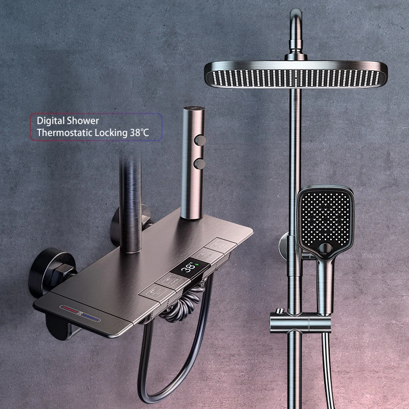 Piano Shower Set Digital Smart 4 in 1 Shower Piano Wall Mounted Thermostatic Shower Mixer Set With 4 valve