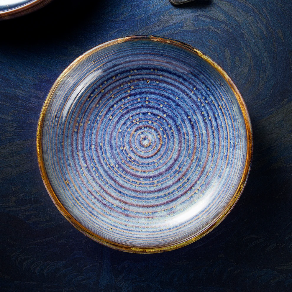 High quality YAYU customize Russian round blue porcelain dining dish ware with starry design for restaurant ceramic dinner plate