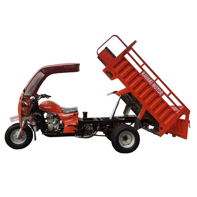 hot sale 250cc water cooled engine 2.0m cargo box SUPER KAVAKI MOTOR gasoline rear double wheel automatic discharge tricycle