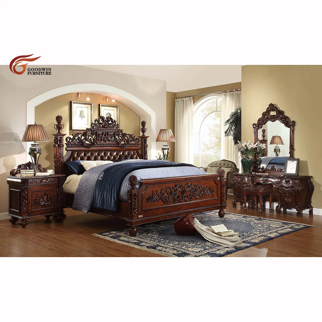 Goodwin Handicraft Professional Factory Indoors Bedroom Suite Wooden Dresser Table Bedroom Super King Bed GGM235